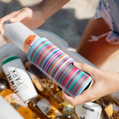 TILUCK Slim Can Cooler - Double-Walled Stainless Steel Insulator for 12 oz Cans | Colorful Stripes