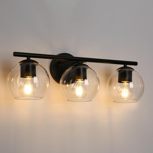 Bathroom Light Fixtures, 3 Light Black Vanity Lights Modern Farmhouse Bathroom Vanity Lighting with Globe Glass Shade