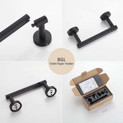 BGL Toilet Paper Holder - Matte Black Wall-Mounted SUS 304 Stainless Steel | Pivoting Double Post Design