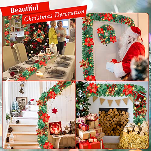 Pre-Lit Christmas Garland with LED Lights 9 Ft Indoor Outdoor Holiday Decor