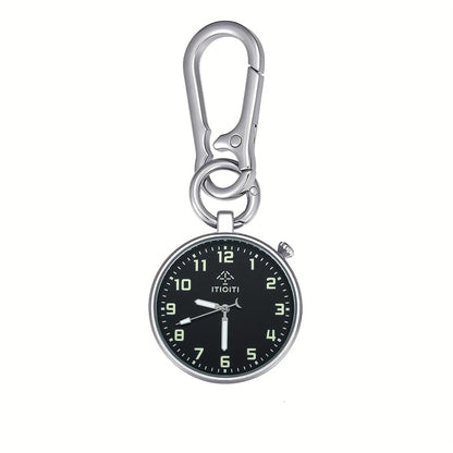 Clip On Pocket Watch with Luminous Dial, Carabiner Clip - Silver Case, Black Dial (1.54 in) - ITIOITI