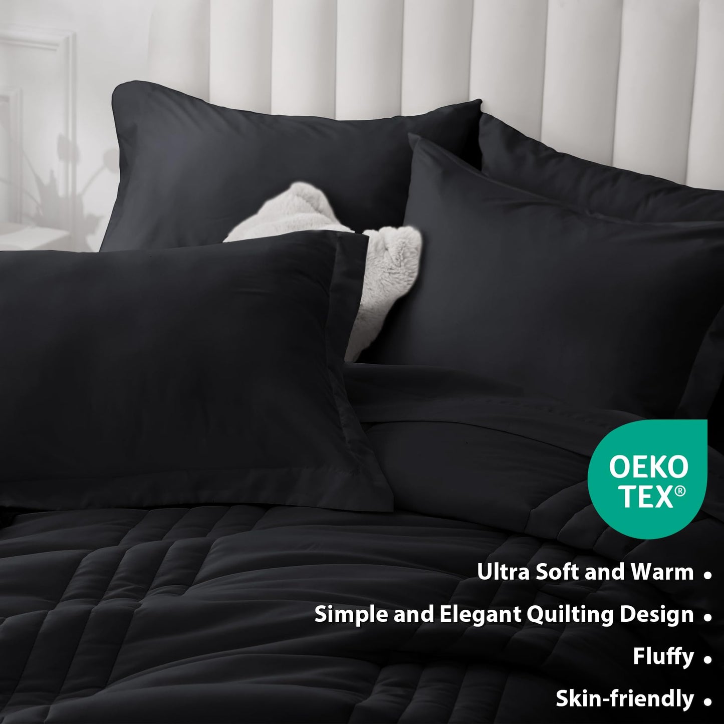 Velorose Queen Comforter Set Black - Bed in a Bag Queen Size 7 Pieces, Soft Bedding Set for All Seasons, Premium Queen Comforter Set with Comforter, Sheets, Pillowcases & Shams