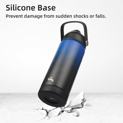 Skiennix Insulated Water Bottle - 18 oz Stainless Steel with Straw Lid & Silicone Handle | Black/Blue