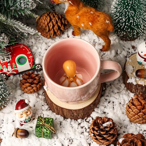 Pink Octopus Hidden 3D Mug - 12 oz Ceramic Cup with Surprising Inside Animal
