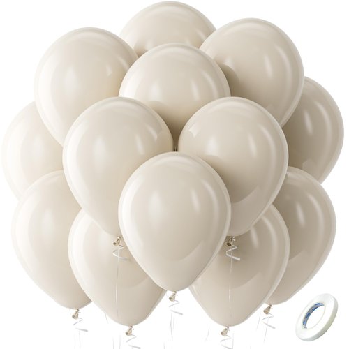 Bezente White Sand Latex Party Balloons - 100 Pack 12 inch Round Helium Sand White Boho Balloons for Easter Engagement Birthday Wedding Bridal Shower Gender Reveal Party Decoration