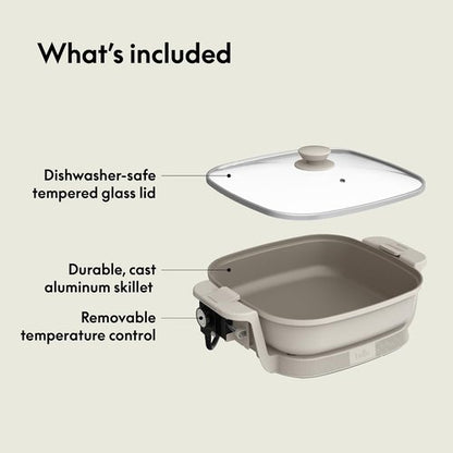 Bella Electric Skillet - Adjustable Temperature | EverGood™ Ceramic Coating, 1200 Watt, Oatmilk