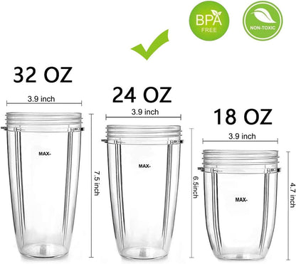 NutriBullet 24 oz Blender Cups - Replacement Parts with 2 Flip Top To Go Lids | Compatible with Pro 900w/600w Series