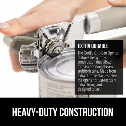 The Original Gorilla Grip Heavy Duty Stainless Steel Smooth Edge Manual Hand Held Can Opener With Soft Touch Handle, Rust Proof Oversized Handheld Easy Turn Knob, Large Lid Openers, Almond