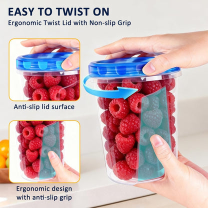 Skiennix 34oz Reusable Freezer Storage Containers - Airtight Twist Top Lids | 15 Pack Clear Plastic Meal Prep Solutions