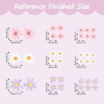 Tanlaby 9 Sheets Daisy Wall Decals – Watercolor Floral Stickers, Pink White Purple Variation