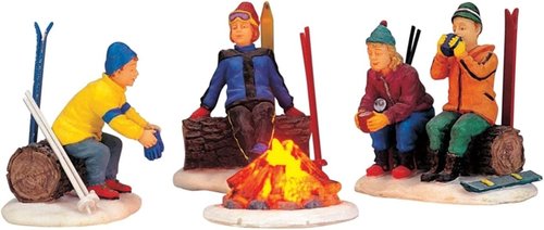 Lemax Skiers Campfire Christmas Figurines - Set of 4 Collectible Holiday Decor