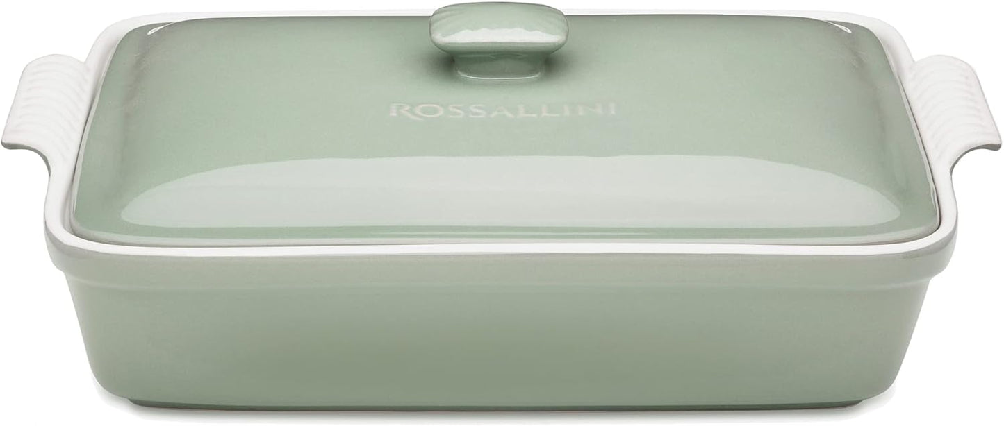 ROSSALLINI Stoneware Casserole Dish Set - Extra Large 4.23 Quart with Lid | 13x9 Inch in Verde Salvia (Sage Green)