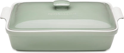 ROSSALLINI Stoneware Casserole Dish Set - Extra Large 4.23 Quart with Lid | 13x9 Inch in Verde Salvia (Sage Green)