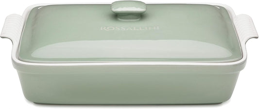 ROSSALLINI Stoneware Casserole Dish Set - Extra Large 4.23 Quart with Lid | 13x9 Inch in Verde Salvia (Sage Green)