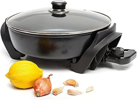 Moss & Stone Electric Skillet - 12-Inch Nonstick Frying Pan with Vented Lid & Adjustable Temperature Control