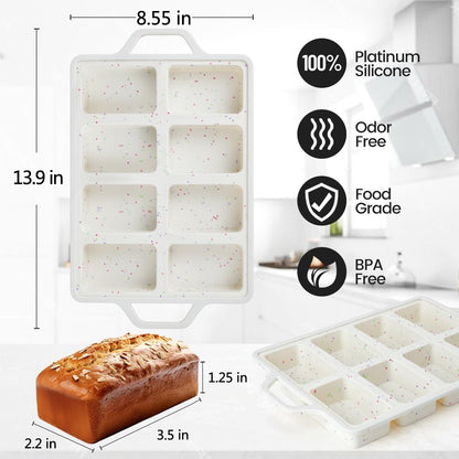 Skiennix Mini Loaf Pan - Nonstick Silicone Molds for Baking Bread, Meatloaf & Brownies | 8 Cavities