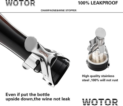 WOTOR Champagne&Wine Bottle Stoppers Stainless Steel with Food Grade Silicone, Leak Proof Keep Fresh Reusable Saver, Cork Suitable for Wine, Champagne, Cava, Prosecco and Sparkling (12 Pack Silver）