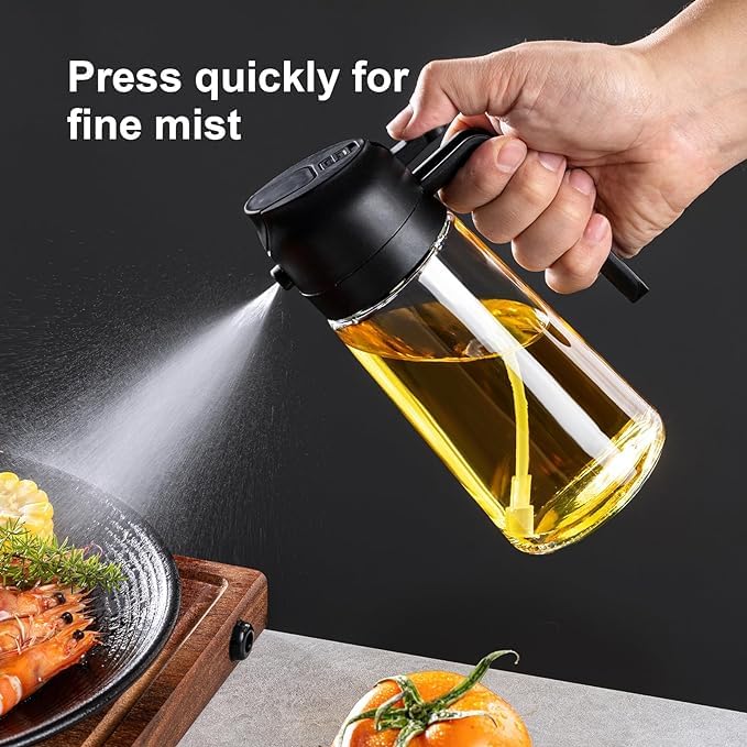 TrendPlain 16oz Oil Dispenser Bottle for Kitchen - 2 in 1 Olive Oil Dispenser and Oil Sprayer - 470ml Olive Oil Bottle - Oil Sprayer for Cooking, Kitchen, Salad, Barbecue 2Pcs Black