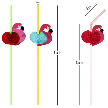 ALINK 50 Flamingo Straws, Plastic Drinking Straws for Tropical Luau Party Supplies/Hawaiian/Birthday/Pool Party Decorations