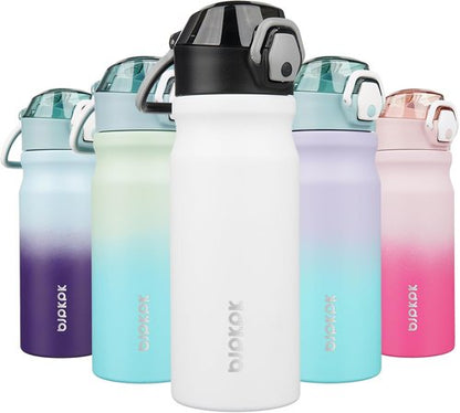 BJPKPK Insulated Water Bottle - 18oz Stainless Steel Flask with Straw & Leak-Proof Lid | White