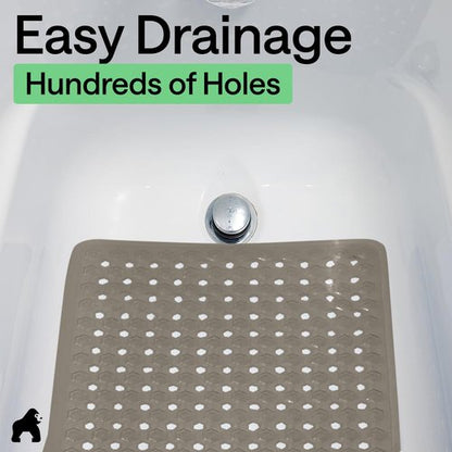 GORILLA GRIP Patented Bath Tub Shower Mat, Machine Washable Bathtub Floor Liner Mats, Suction Cups and Drain Holes to Keep Tubs Clean, Soft on Feet, Bathroom Essentials, 35x16 Inch, Beige