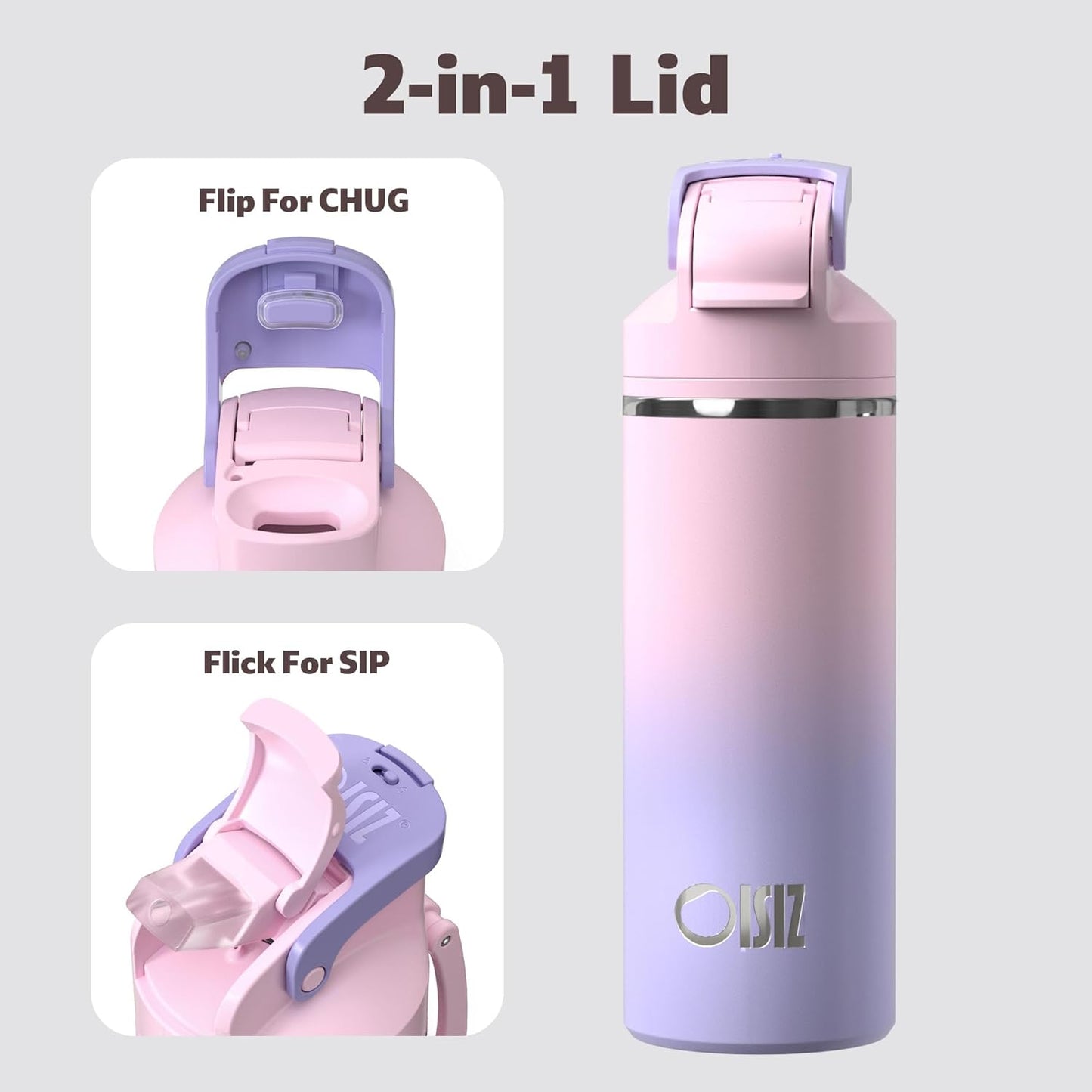 OISIZ Insulated Water Bottle - 20 oz Vacuum Stainless Steel with 2-in-1 Spout & Straw Lid | 100% Leakproof, Keeps Cold 24H