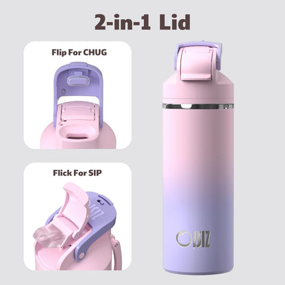 OISIZ Insulated Water Bottle - 20 oz Vacuum Stainless Steel with 2-in-1 Spout & Straw Lid | 100% Leakproof, Keeps Cold 24H