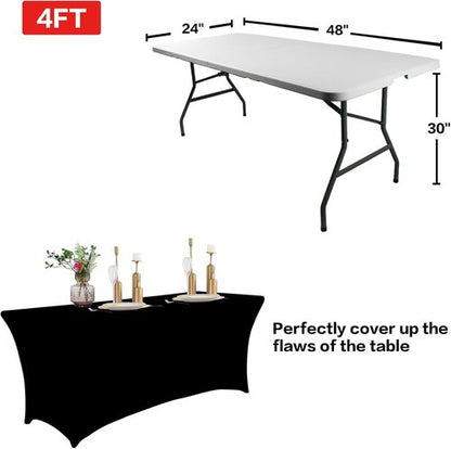 IVAPUPU 4FT Black Stretch Table Cloth - Washable Fitted Cover for Events, Parties & Weddings