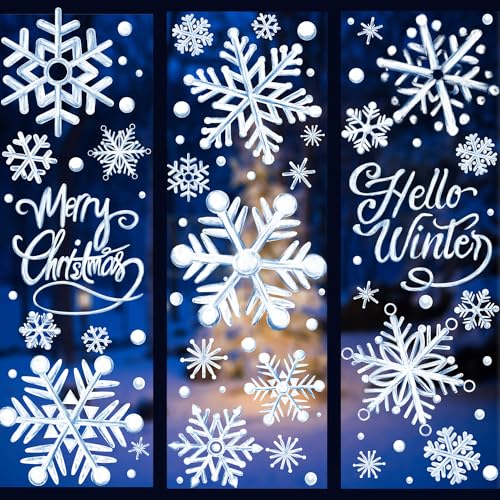 Winter Snowflake Window Decals Set - Blue Christmas Stickers for Home Decor - Snowflake Variation