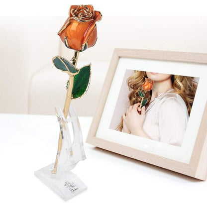 24K Budding Gold Rose Her, Real Golden Plated Red Rose, Gold Dipped Flower Present for Wife, Mom, Grandma, Birthday, Anniversary, Wedding (Orange)
