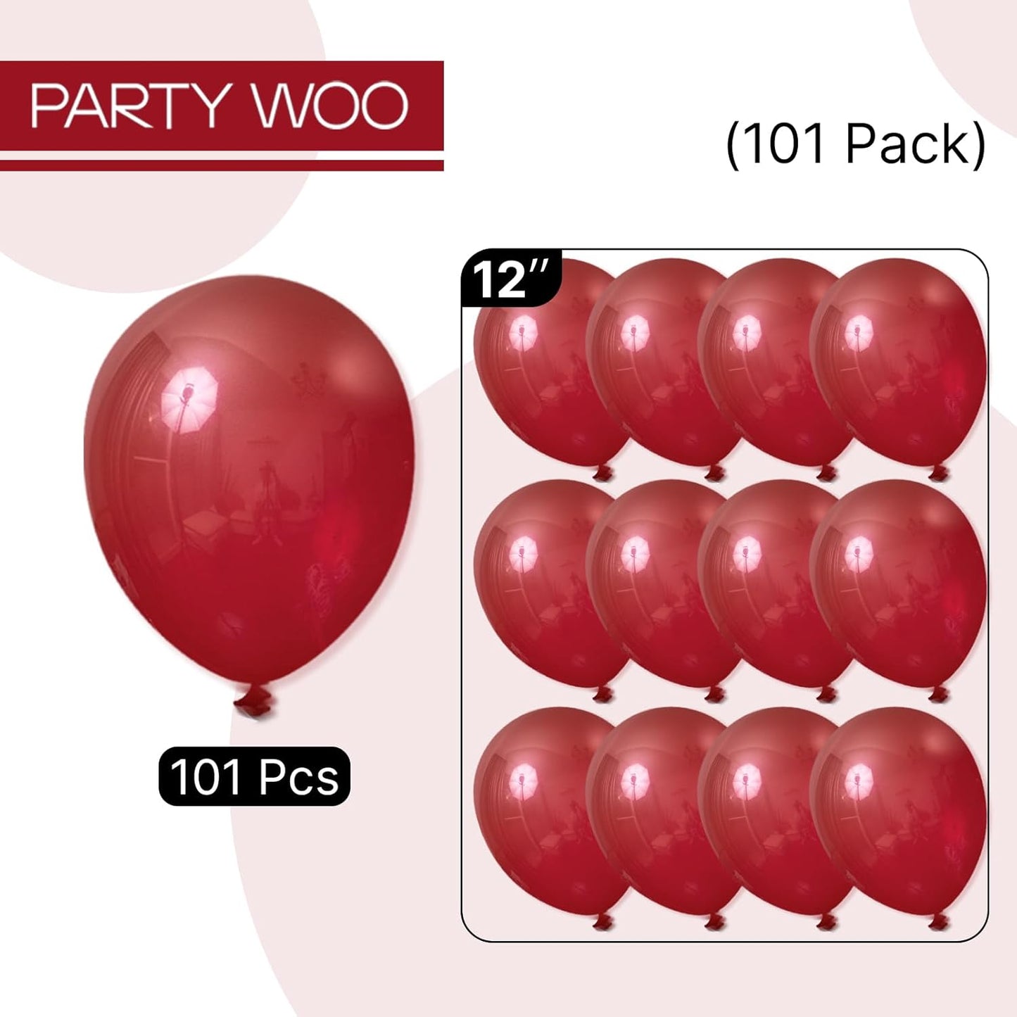 PartyWoo Burgundy Balloons - 101pcs 12 Inch Dark Red Latex Helium Balloons for Celebrations