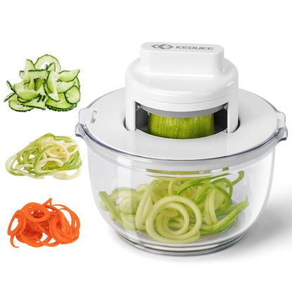 KEOUKE Vegetable Spiralizer & Zucchini Noodle Maker - 3 In 1 Adjustable Spiral Slicer with BPA-Free Plastic & Clear Bowl, Effortless for Cucumber, Potato, Carrot