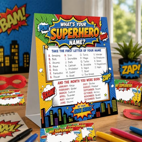 What Is Your Superhero Name Game Birthday Party Game Set - Variation 3