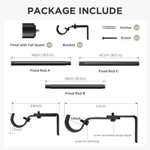 Joydeco Black Curtain Rods for Windows 32-120 Inch, 1 Inch Diameter Heavy Duty Adjustable Curtain Rods for Bedroom, Kitchen, Sliding Glass Door