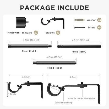 Joydeco Black Curtain Rods for Windows 32-120 Inch, 1 Inch Diameter Heavy Duty Adjustable Curtain Rods for Bedroom, Kitchen, Sliding Glass Door
