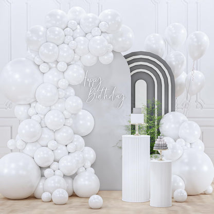 PartyWoo Pearl White Balloons - 128-Piece Metallic Latex Balloon Arch Kit | 12", 10", 5" Sizes for Weddings, Graduations, Baby Showers & Birthdays