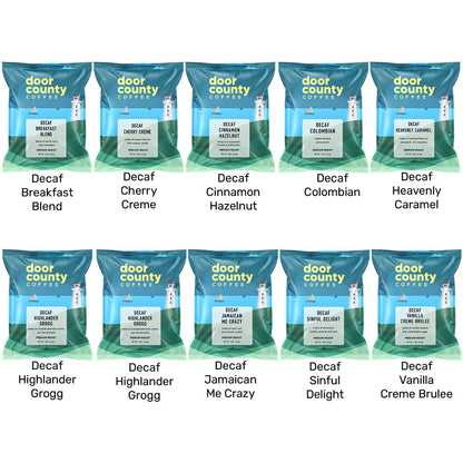 Door County Coffee Gourmet Flavored Decaf Coffee Sampler Pack - 10 Unique 1.5 oz Bags of Specialty Grade 1 Arabica