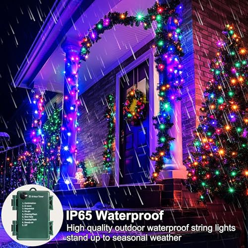 Multicolor Outdoor Christmas String Lights with Timer & Waterproof 8 Modes - 100 LED 2 Pack