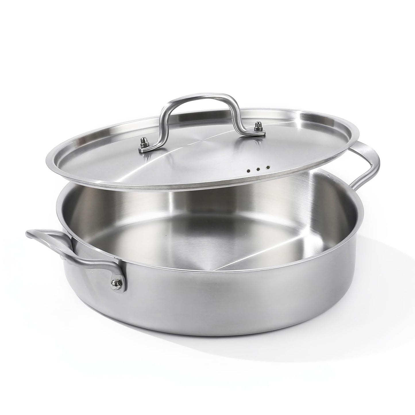 Yeksum Saute Pan with Lid, 5 Quart Tri-Ply Stainless Steel Saute Pan, 12inch Deep Frying Pan with Lid, Large Skillet, Rondeau Pot with Lid Compatible with All Cooktops Up to 600℉