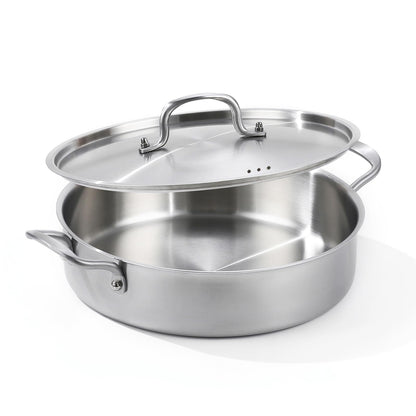 Yeksum Saute Pan with Lid, 5 Quart Tri-Ply Stainless Steel Saute Pan, 12inch Deep Frying Pan with Lid, Large Skillet, Rondeau Pot with Lid Compatible with All Cooktops Up to 600℉