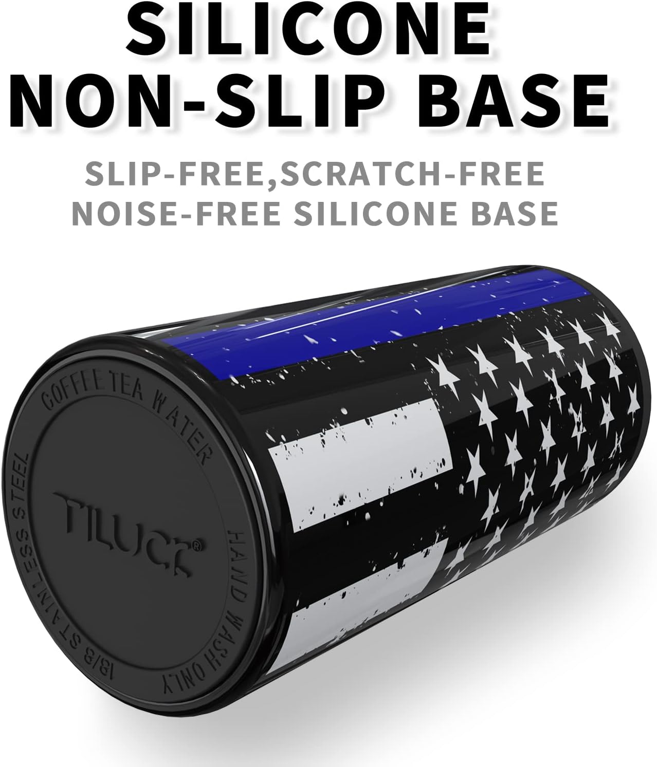 TILUCK Slim Can Cooler - Double-Walled Stainless Steel Insulator for 12 oz Cans | Black U.S. Flag