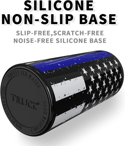 TILUCK Slim Can Cooler - Double-Walled Stainless Steel Insulator for 12 oz Cans | Black U.S. Flag