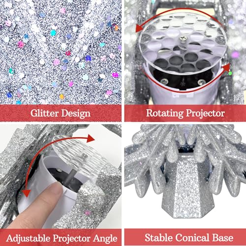 Lighted Snowflake Tree Topper with Rotating Projection for Christmas