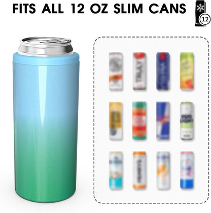 TILUCK Slim Can Cooler - Double-Walled Stainless Steel Insulator for 12 oz Cans | Teal Gradient Finish