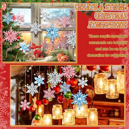 150 Pcs Winter Acrylic Snowflake Ornaments - Blue, Pink, Clear Christmas Decorations