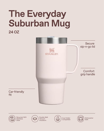 STANLEY Everyday Suburban Mug - 24 oz Insulated Stainless Steel Coffee Cup with Drink Through Lid - BPA-Free, Frost