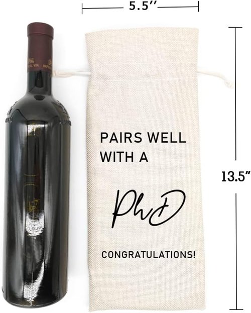 Graduation Wine Bag for Doctorate Degree, PhD, and Doctor, PhD Party Favors, Graduation Party Supplies- Burlap Reusable Gift