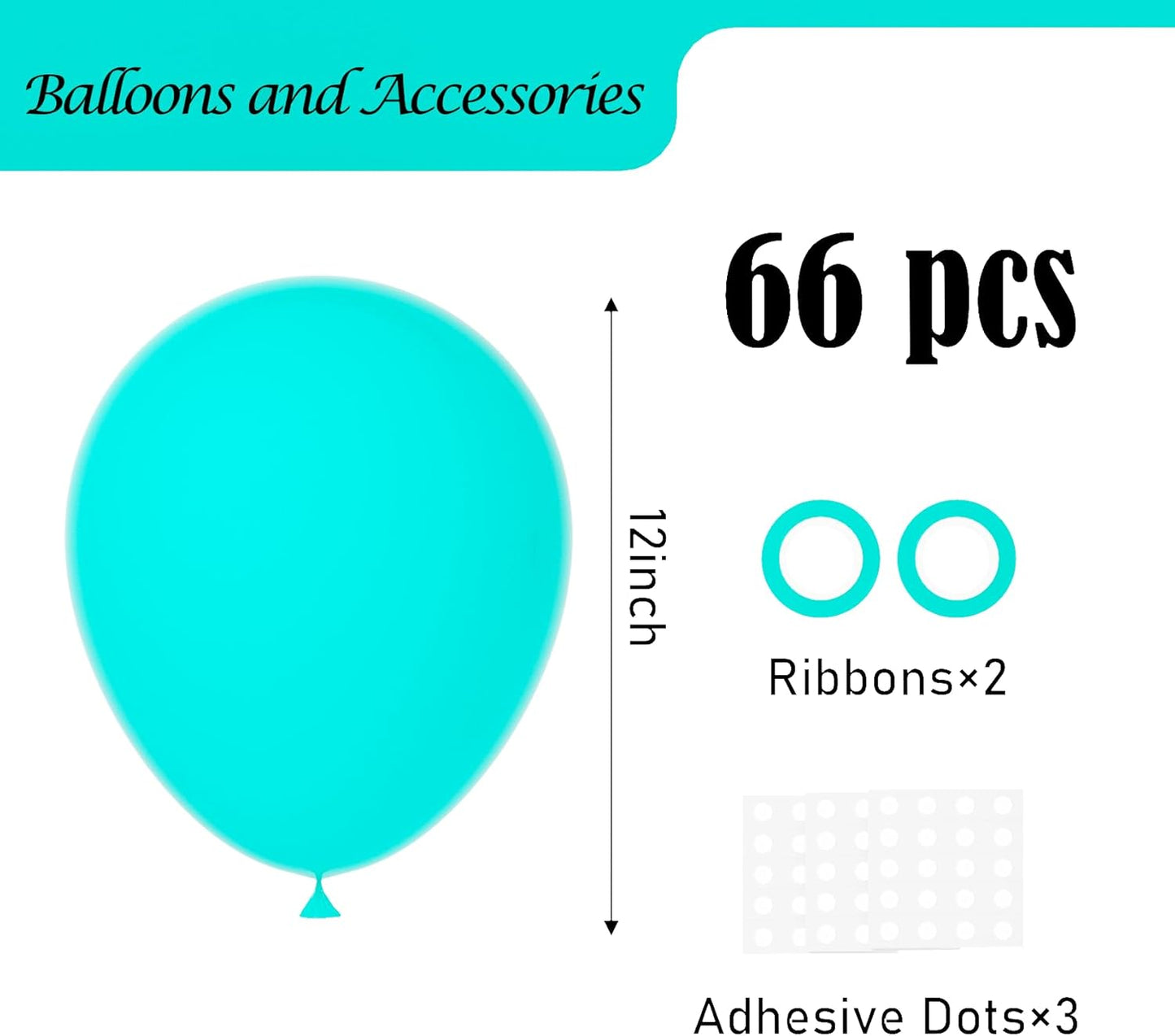 Voircoloria Teal Blue Balloons - 66 Pack of 12-Inch Turquoise Latex Party Balloons for Celebrations