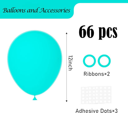 Voircoloria Teal Blue Balloons - 66 Pack of 12-Inch Turquoise Latex Party Balloons for Celebrations
