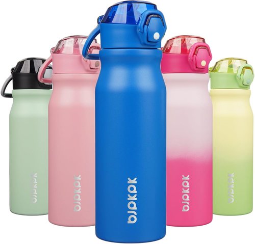 BJPKPK 25oz Insulated Water Bottle - Stainless Steel, BPA-Free, Leak-Proof, Blue with Straw